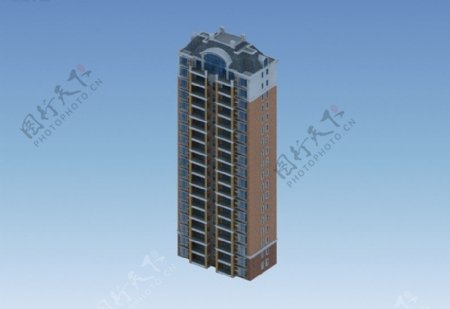 欧式顶独栋高层塔式住宅楼模型