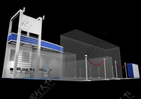 蓝色调展厅侧面效果图3D模型