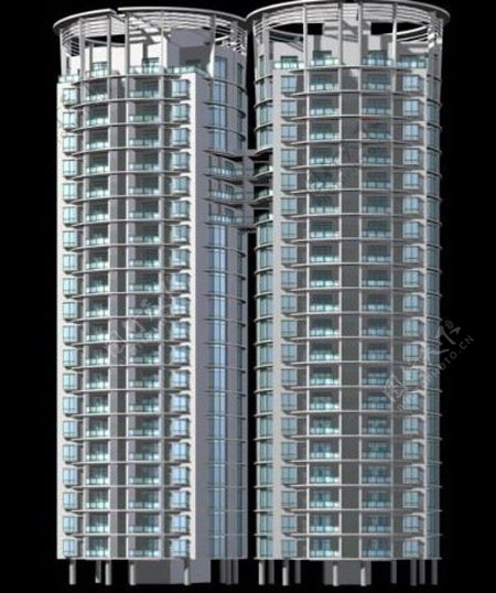 并联圆顶高层塔式住宅楼模型