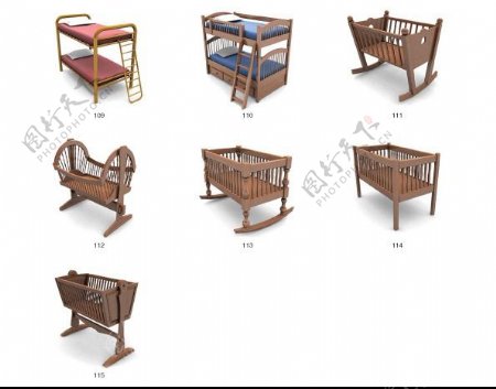 中式床头柜与椅子设计3D效果图