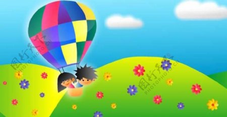 热气球飞行卡通动画图片