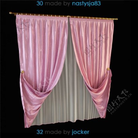 粉色窗帘3模型素材