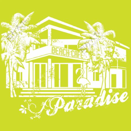 印花矢量图热带风格植物椰树旅馆免费素材