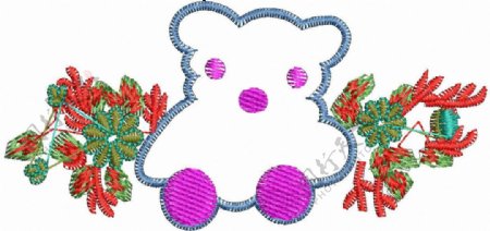 绣花植物花卉卡通动物小熊家纺免费素材