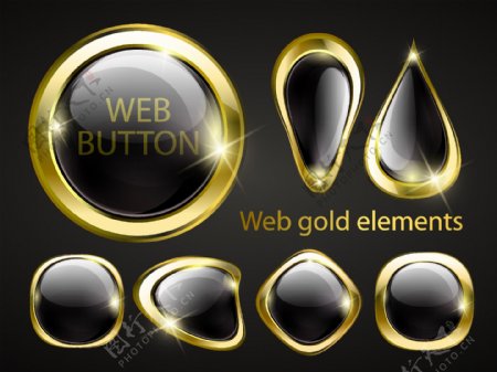 金色的Web按钮元素矢量图01