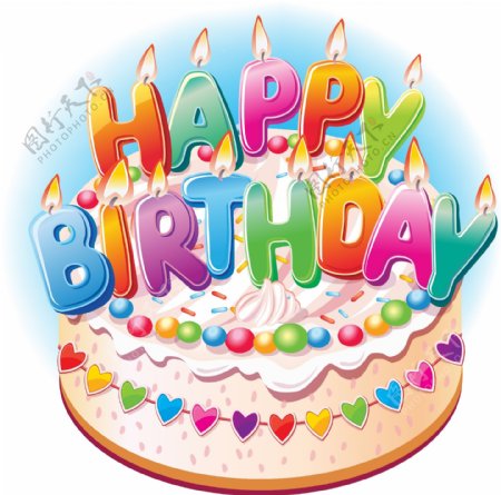 生日快乐元素覆盖的气球和蛋糕矢量03