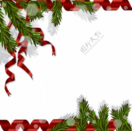 矢量素材精美丝带松枝圣诞元素背景