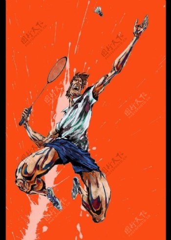 手绘人物羽毛球运动员图片