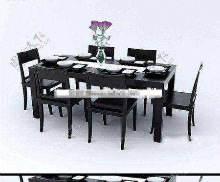 中式客厅黑色组合餐桌椅3D模型