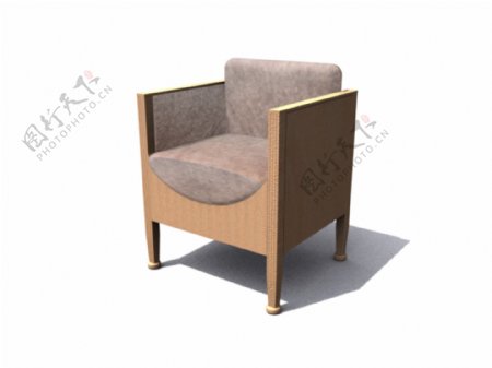 木质扶手单人沙发3D模型