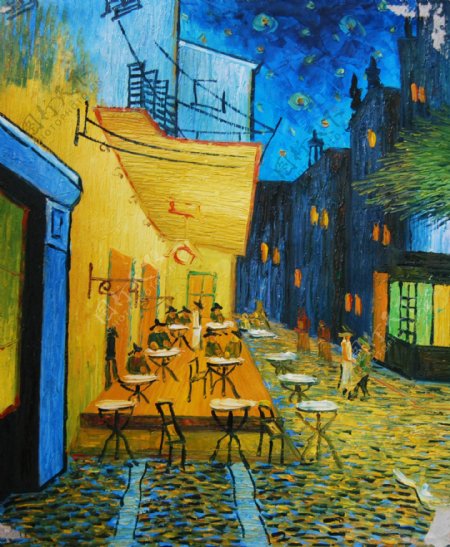 街头小巷餐厅外景风格抽象油画
