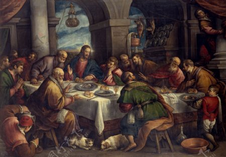 BassanoFrancescoLaUltimaCenaCa.1586画家古典画古典建筑古典景物装饰画油画