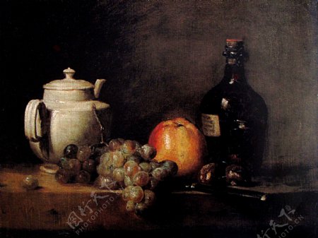 桌上的葡萄油画