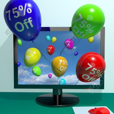 75从计算机显示百分之七零五的在线销售折扣的气球
