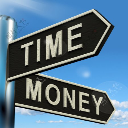 时间和金钱的路标显示小时比财富更重要