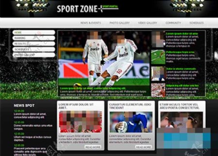 黑色精美足球体育运动网站模板