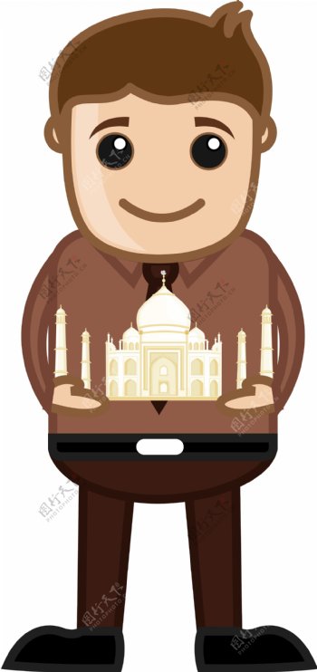 参观泰姬陵印度旅游卡通的概念