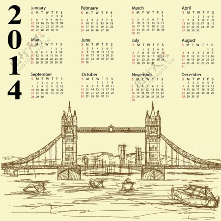 塔桥2014年份的日历