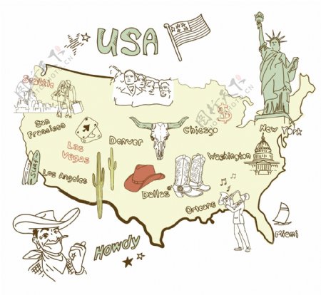 美国的事情在美国不同地区是著名的程式化的地图