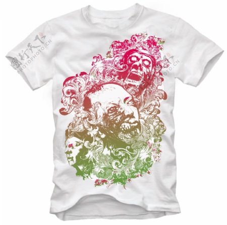 花纹骷髅头tshirt矢量图下载