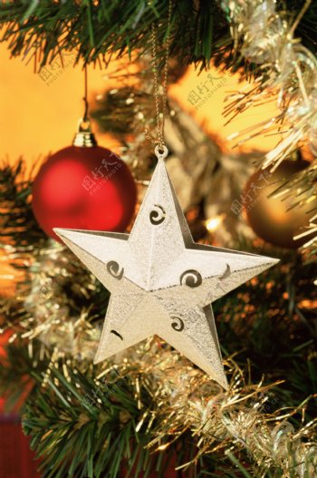耶诞节圣诞节装饰品星星银色金星
