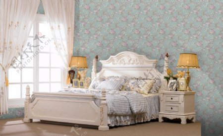 室内卧室欧式田园风格床头设计