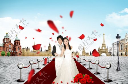 婚纱模板礼堂结婚背景玫瑰城堡红毯浪漫婚礼
