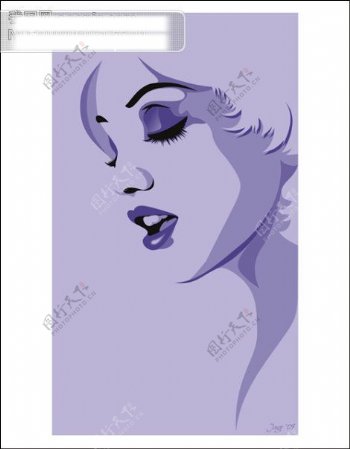 一款紫色系插画漂亮美女肖像矢量素材