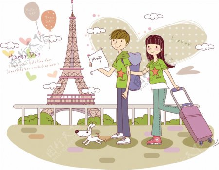 巴黎旅行的情侣