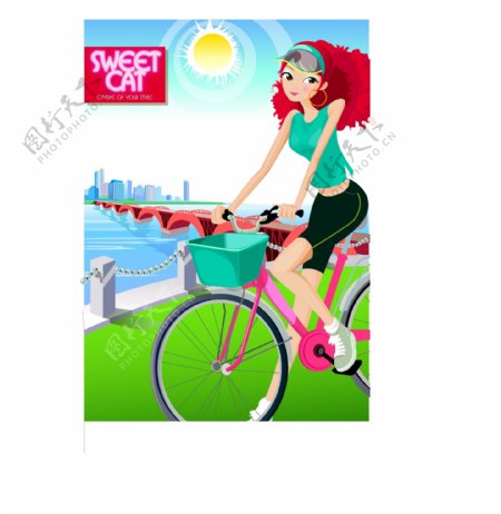 sweetcat骑单车的时尚女孩
