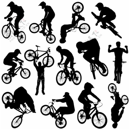 自行车运动人物剪影矢量图