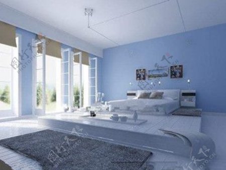 舒适简约的淡蓝色的卧室