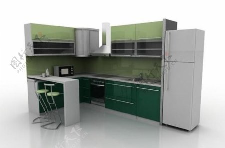3d现代整体厨房模型图片