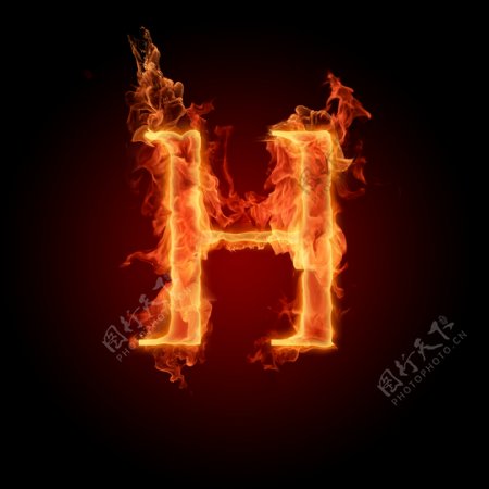 燃烧着的英文字母图片素材H