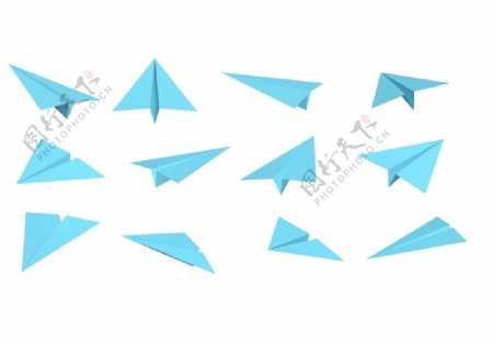 蓝色的纸飞机不同的角度