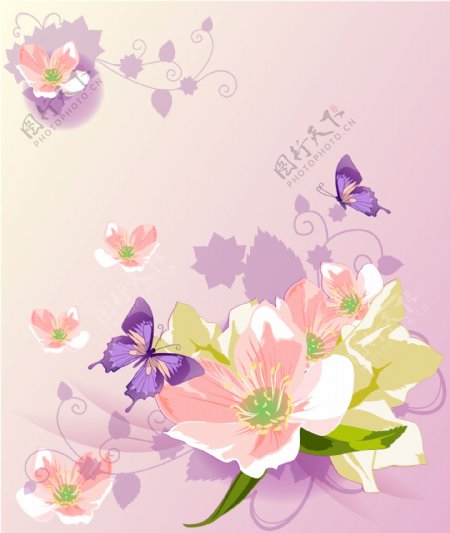 移门装饰图片手绘花朵和蝴蝶