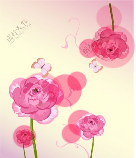 花草移门图粉红手绘花朵