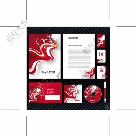 红色时尚动感线条企业画册VI设计