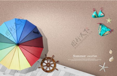 彩色雨伞和船舵