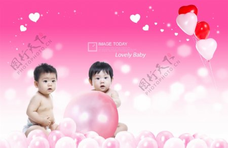 粉色气球和小婴儿