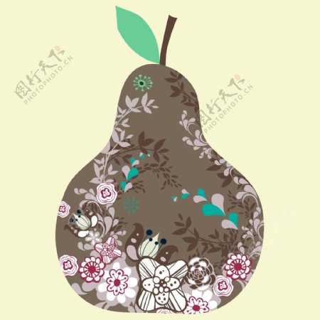 印花矢量图卡通植物梨子花纹花朵免费素材