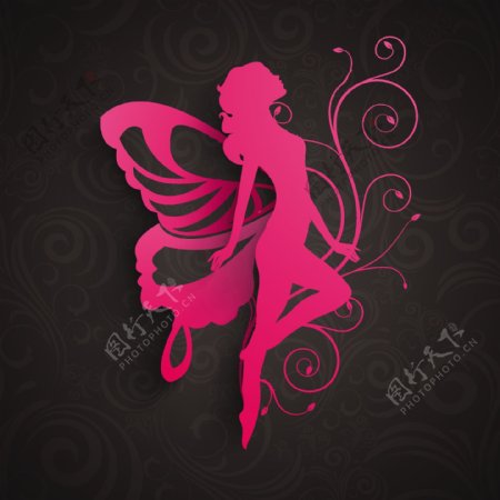 三八妇女节贺卡或海报的灰色背景的女孩粉红色的轮廓设计