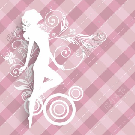 三八妇女节贺卡或海报与抽象的粉红色背景女孩插画设计
