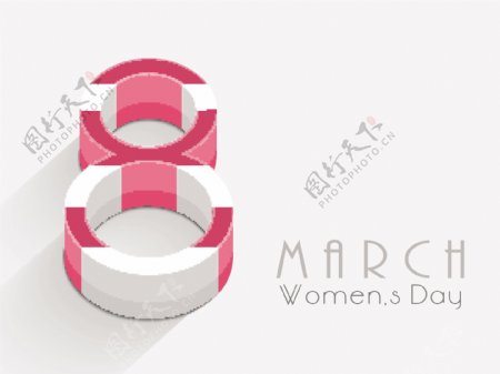 三八妇女节贺卡或海报在粉红色和白色的灰色背景色时尚设计文本