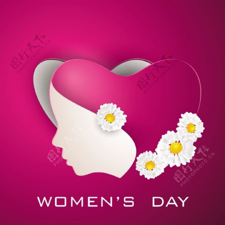 三八妇女节贺卡或海报的粉红色背景女性插画设计