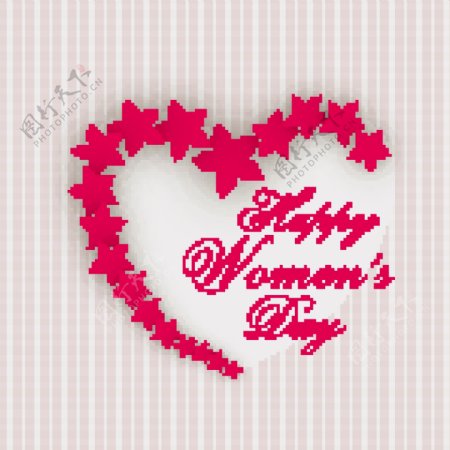 三八妇女节贺卡或海报与心脏形状设计的灰色背景的粉红色的花装饰设计