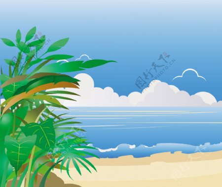 蓝天白云海滩风景图片
