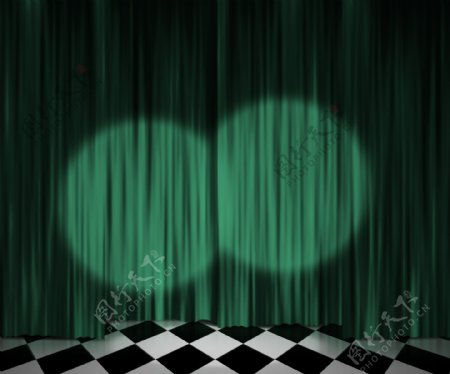 绿帘的聚光灯下舞台背景