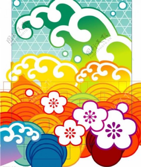 日式海浪樱花花纹图片