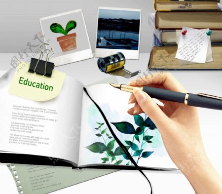 设计元素写字书本书籍照片桌面书签图片psd分层素材源文件09韩国设计元素
